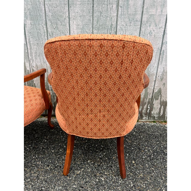 Pair of Vintage Queen Anne Style Upholstered Arm Chairs For Sale - Image 10 of 17