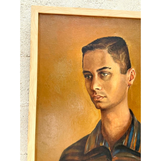 Wood Vintage Boho Original Double Sided Portrait on Canvas For Sale - Image 7 of 8