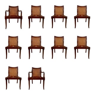 Baker / McGuire Organic Modern Customizable Caned Dining Chairs Set of 10 For Sale