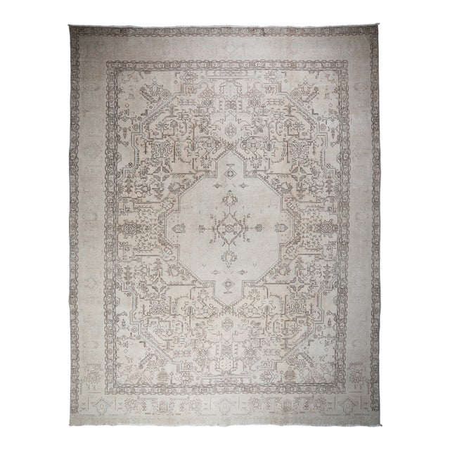 Oversized Vintage Persian Tabriz Rug – Grand Medallion in Earth-Toned Harmony -9' 9'' X 12' 2'' For Sale