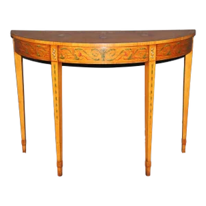 Adams Style Paint Decorated English Satinwood Demilune Console Table