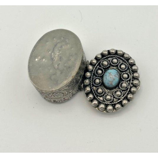 Italian Silverplate Trinket Box With Turquoise Stone For Sale - Image 4 of 10