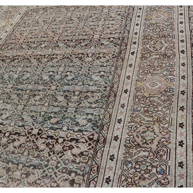 Tan Gallery Persian Malayer All-Over Geometric Design in Lt. Blue, Tan and Green 6'3"x16'3" For Sale - Image 8 of 12