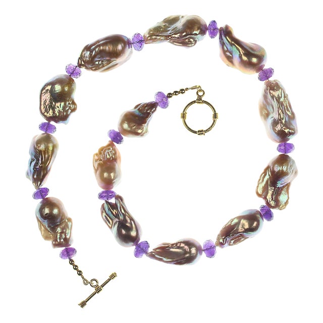 Elegant 18 Inch Natural Color Baroque Pearl Necklace For Sale