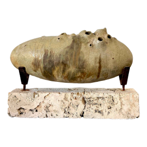 Vintage Original Abstract Studio Pottery Sculpture on Coquina Block Plinth