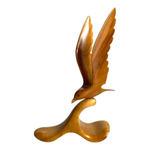 Mid Century 1960s Oregon Myrtle Wood Bird in Flight Seagull Shore Bird Sculpture