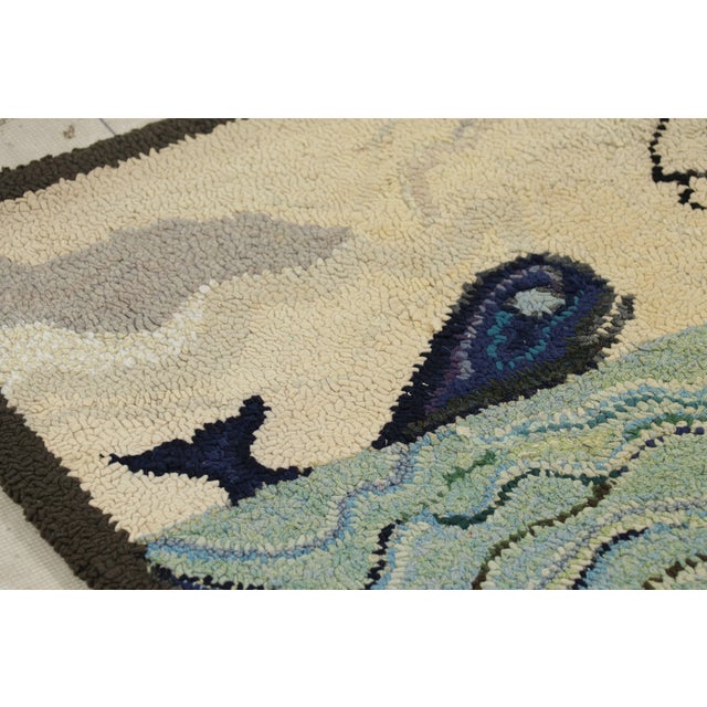 Textile Antique Hooked Rug With Ocean Pictorials in Blue and Cream, From Rug & Kilim For Sale - Image 7 of 8