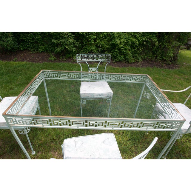 1940s Salterini Greek Key Wrought Iron Dining Set in Aqua Finish, Attributed, 5 Pieces For Sale In New York - Image 6 of 13