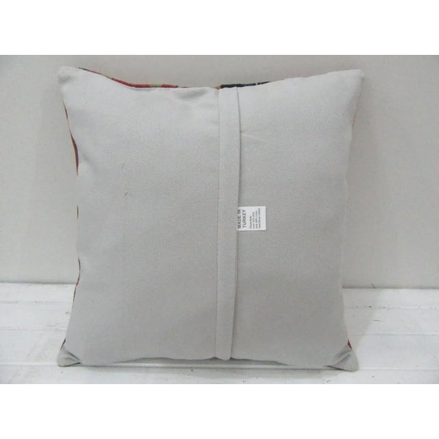Turkish Handwoven Striped Embroidered Turkish Kilim Pillow Cover For Sale - Image 3 of 4