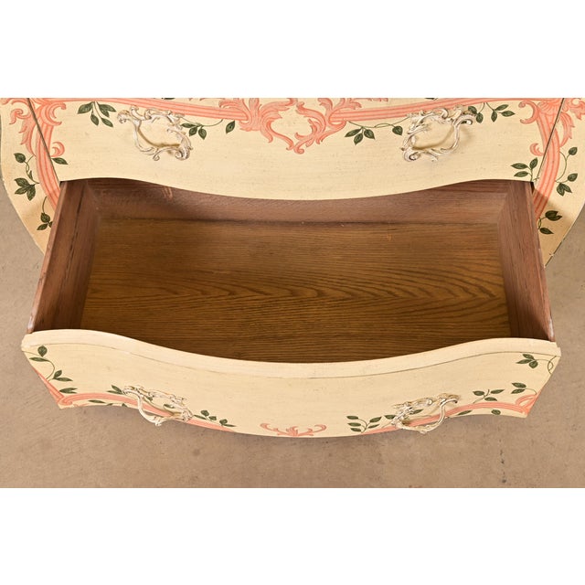 Wood Baker Furniture French Provincial Louis XV Hand Painted Bombe Chest or Commode For Sale - Image 7 of 15