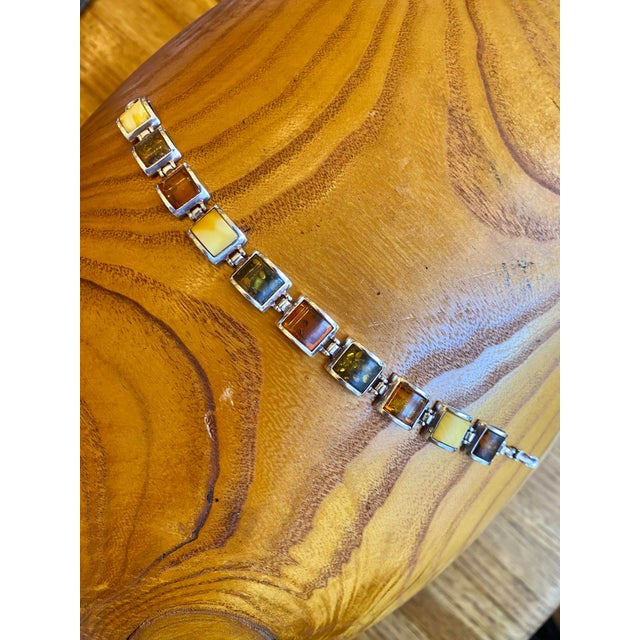 Multiple Hues of Amber + Sterling Silver Link Bracelet For Sale - Image 4 of 12
