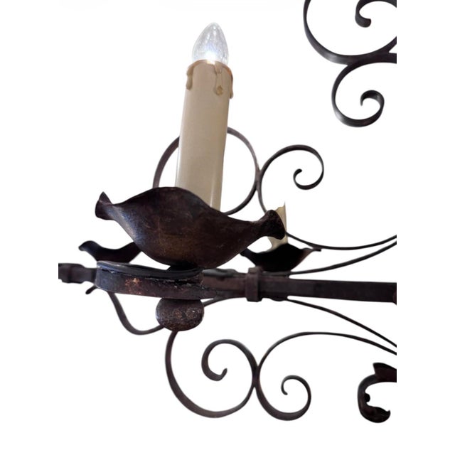 Farmhouse Vintage 1950s French Wrought Iron Six-Light Chandelier For Sale - Image 3 of 4