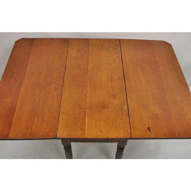 Wood Antique American Colonial Cherry Wood Gateleg Drop Leaf Farmhouse Dining Table For Sale - Image 7 of 11