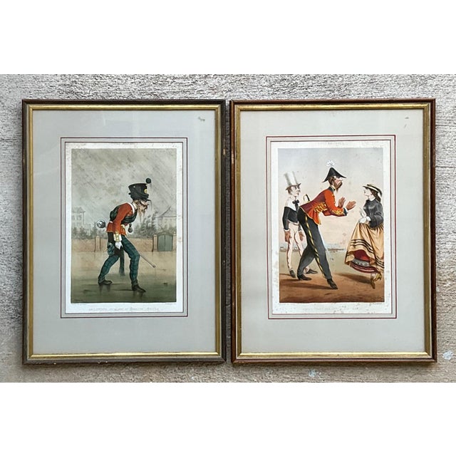 Blue Antique Framed Military Caricature Prints - Pair For Sale - Image 8 of 14