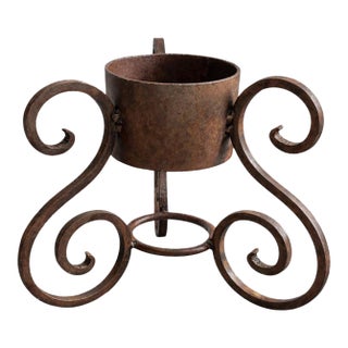 1960s Hand-Forged Wrought Iron Scroll Planter Stand, Cachepot Holder For Sale