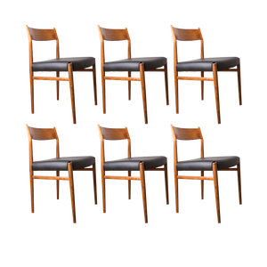 Danish Teak and Skai Chairs 418 Model by Arne Vodder for Sibust, 1960s, Set of 6