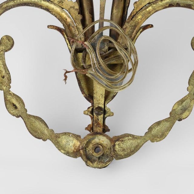 Pair of French Louis XV Laurel Wreath Bronze Double Candle Electric Wall Sconces C1900 For Sale - Image 11 of 12