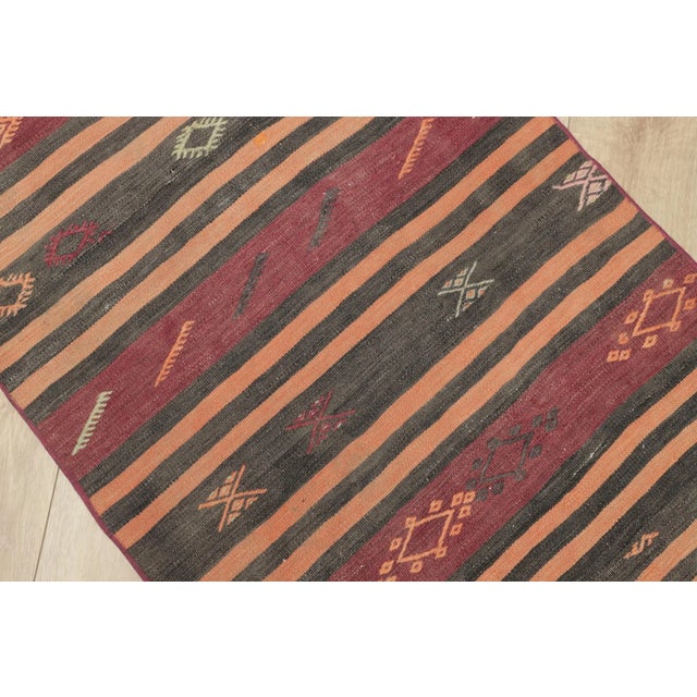 1960s Traditional Ethnic Red Striped Cicim Natural Wool Kilim Rug For Sale - Image 12 of 13