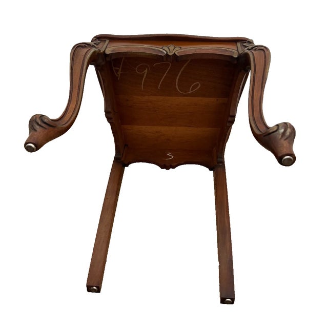 Antique French Accent Chair Hand Carved Back and Legs Solid Mahogany Petite Size For Sale - Image 9 of 9