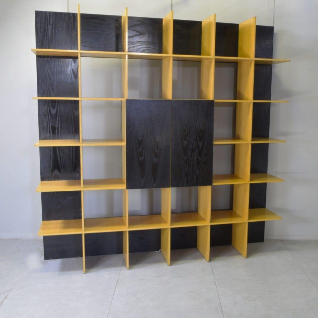 Grid Bookcase in Ash and Black Lacquer by Roberto Pamio & Renato Toso for Stilwood, 1970s For Sale - Image 6 of 15
