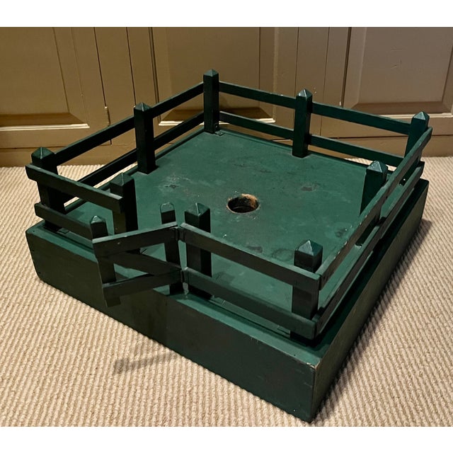 Green Antique 1920's American Green Paint Decorated Wood Fence, Gate and Stand for Displaying a Feather Christmas Tree For Sale - Image 8 of 15