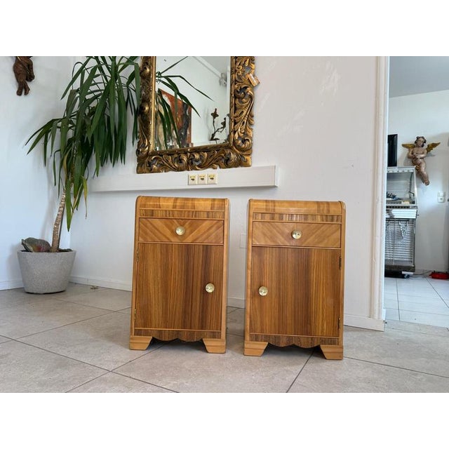 Two beautiful, elegant, restored Art Nouveau bedside tables. Dimensions: Height x Width x Depth 67 x 41 x 36 cm....
