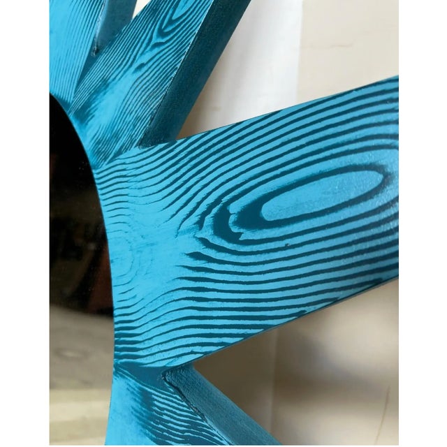 Contemporary Custom Made Hand Painted Starburst Mirror in Absolute Blue Faux Bois For Sale - Image 3 of 5