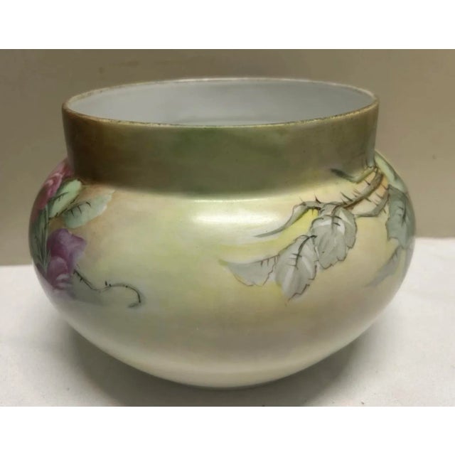 Victorian Antique Victorian Hand Painted Cabbage Rose Jardiniere/Planter/Vase Cr Lewis For Sale - Image 3 of 12