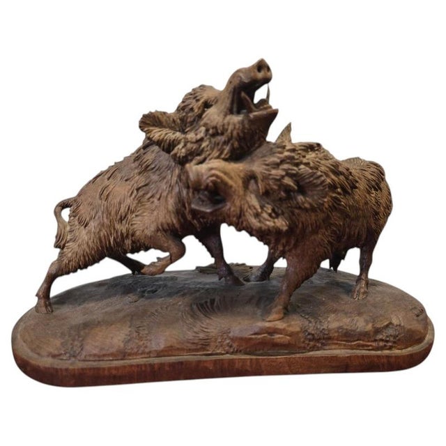 Black Forest Carved Sculpture of Two Warthogs, 1880s For Sale - Image 12 of 12