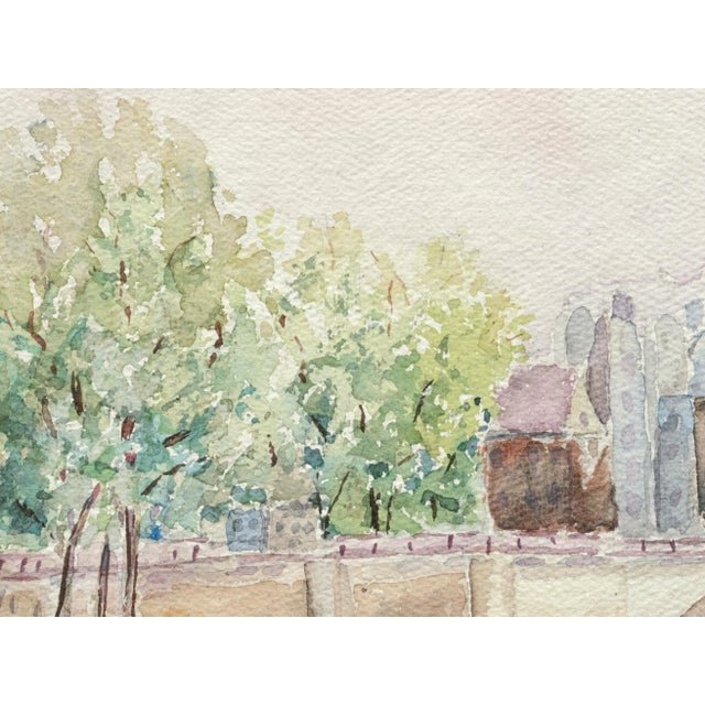 Impressionist Elizabeth Stiles "Bridge over the Canal" Contemporary Watercolor Landscape Late 20th Century For Sale - Image 3 of 8