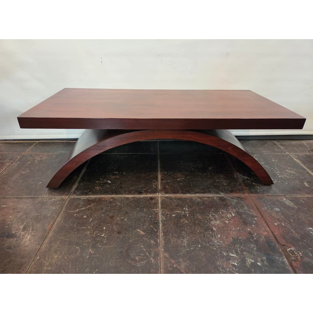 Wood Mid-Century Art Deco Mahogany Coffee Table Arc Base For Sale - Image 7 of 7