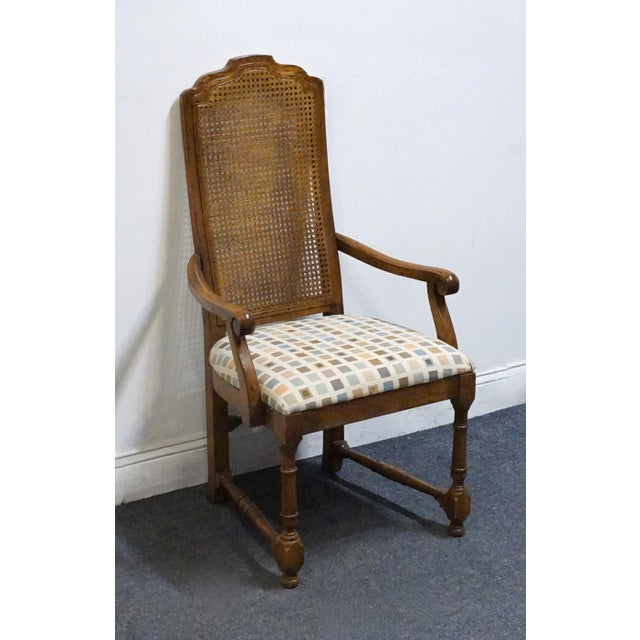 Drexel Drexel Furniture Bishopsgate Collection Solid Walnut English Tudor Style Cane Back Dining Arm Chair For Sale - Image 4 of 9