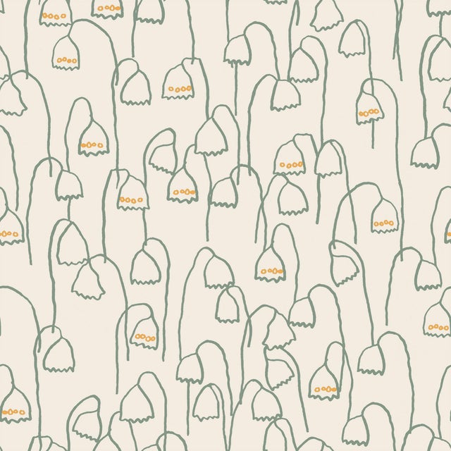 Contemporary Sample - Baby Bells Wallpaper by Susan Hable in Green & Gold For Sale - Image 3 of 3
