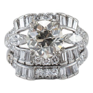 Antique Platinum Gia 3.90ct Old European Cut Accented Diamond Engagement Ring For Sale