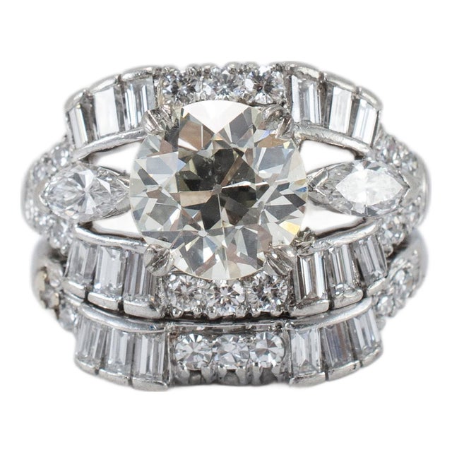 Antique Platinum Gia 3.90ct Old European Cut Accented Diamond Engagement Ring For Sale