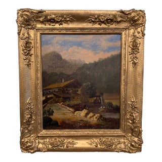 19th Century Oil "Fishing by the Lodge" For Sale