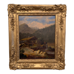 19th Century Oil "Fishing by the Lodge"