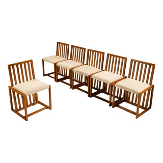 Vintage Italian Architectural Dining Chairs in Cherrywood, Italy, 1970s, Set of 6 For Sale