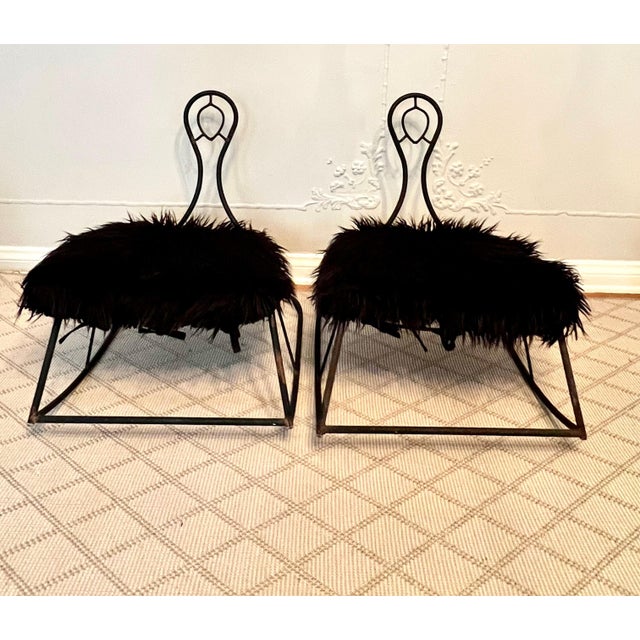 Metal John Risley Metal Rocking Chairs with Mongolian Fur Cushion - A Pair For Sale - Image 7 of 12