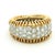 Striking vintage diamond band crafted in 18K yellow gold, featuring a wide ribbed design framing a central panel of pavé-...