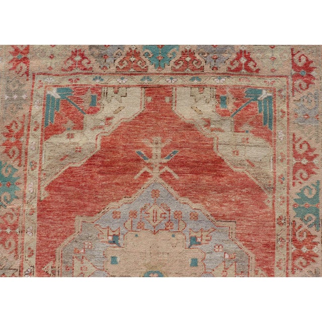 Vintage Turkish Oushak Gallery Runner With Floral's in Orange and Green For Sale - Image 9 of 12
