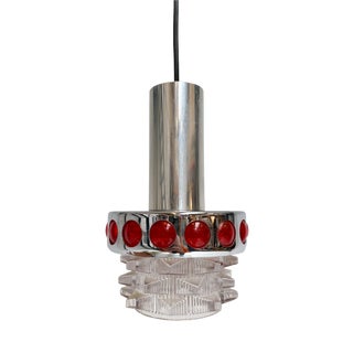 Chrome with Red Glass Ceiling Lamp attributed to Raak Design Team for Massive Lighting, 1960s For Sale