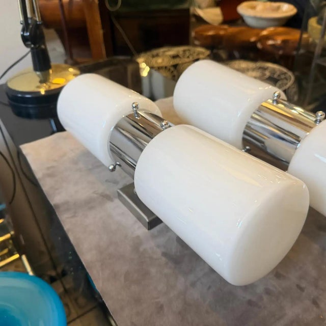 Set of Two 1960s Space Age Steel and Glass Italian Big Wall Sconces by Mazzega For Sale - Image 11 of 17