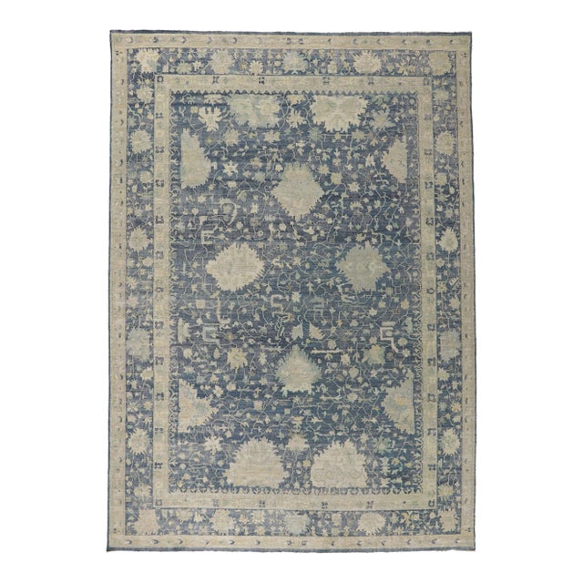 Vintage Modern Blue Distressed Rug - 09'08 X 13'09 For Sale