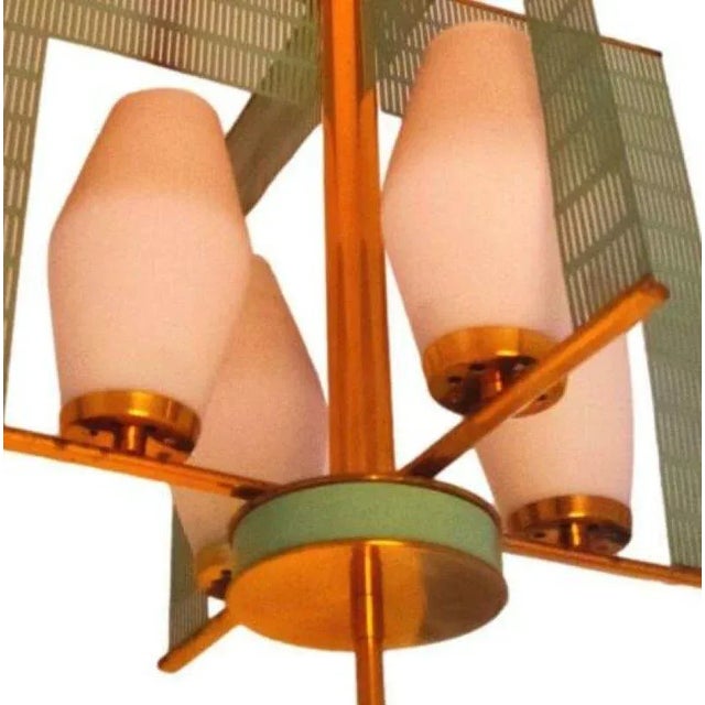 Brass and Opal Glass Chandelier by Mathieu Matégot, 1960s For Sale - Image 6 of 8