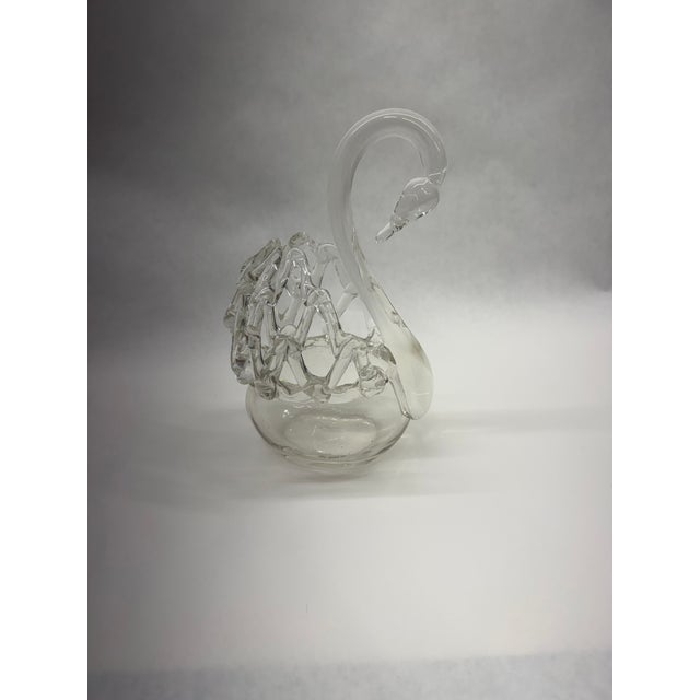 1960s Vintage Mid-Century Modern Murano Style Clear Blown Glass Swan Figurine / Trinket Dish For Sale - Image 5 of 6
