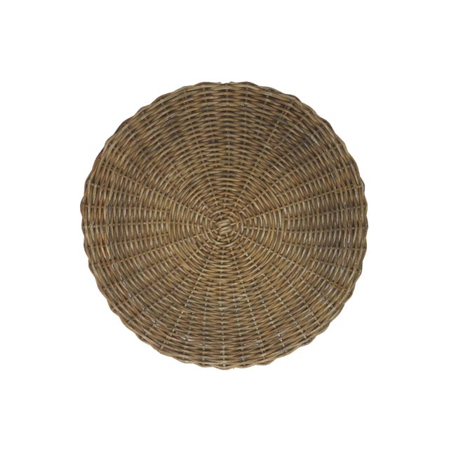 Vintage Wicker Woven Rattan Round Serving Tray With Rattan Wrapped Rail For Sale In Chicago - Image 6 of 9