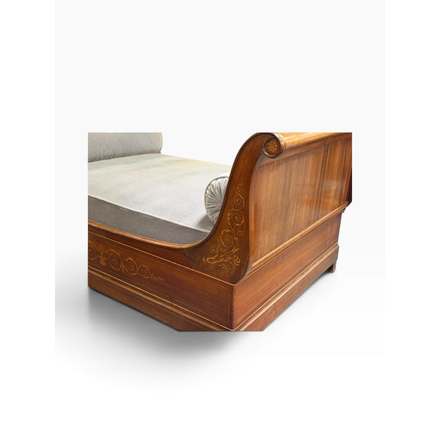 Wood Antique Mahogany Inlaid Sleigh Bedframe for Daybed For Sale - Image 7 of 8