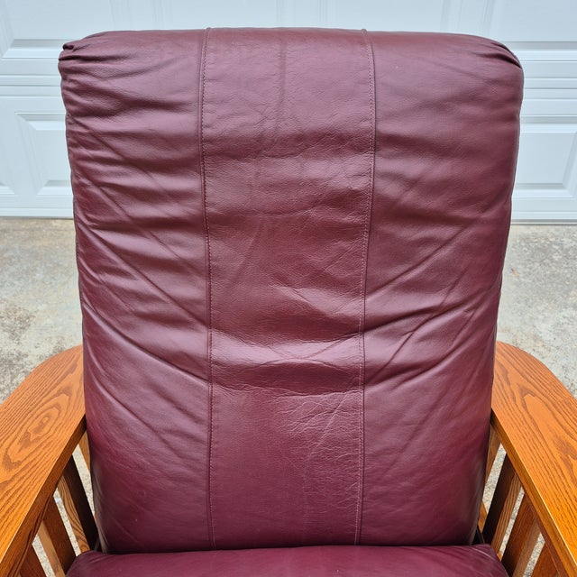 2000 - 2009 2002 BarcaLounger Mission Arts & Crafts Style Leather and Oak Manual Recliner Arm Chair For Sale - Image 5 of 14