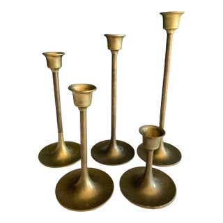 Vintage Solid Brass Candlesticks, Set of 5 For Sale